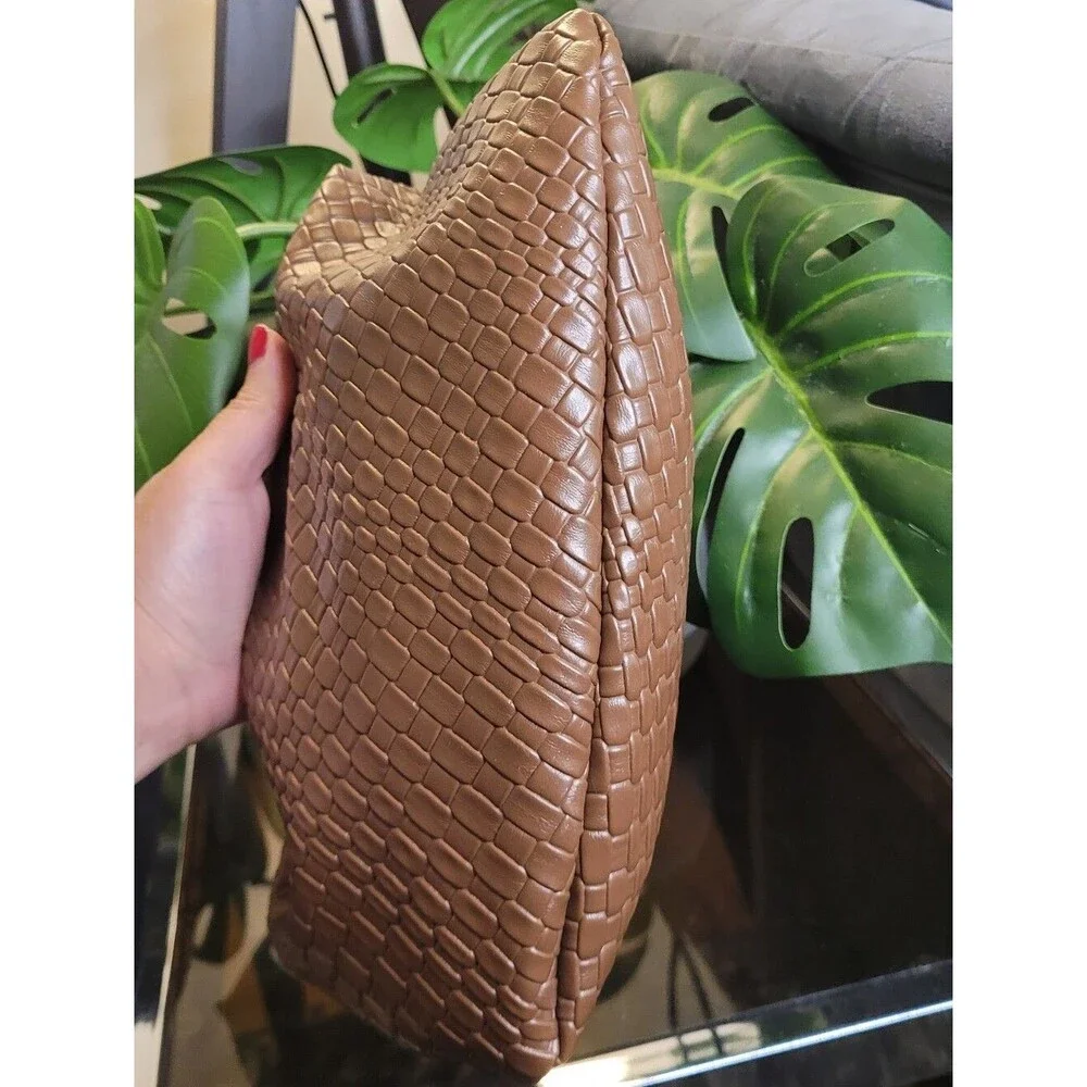 MOTF Premium Vegan Leather Textured Bagette HandBag - Brown Purse - Bow Detail